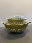 VTG Pyrex Spring Blossom Green Mixing Bowl Set Of 3 Cinderella Crazy Daisy Retro