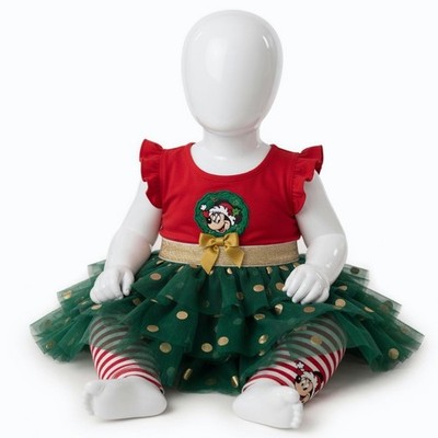 Disney Baby Minnie Mouse Weihnachtskleid Outfit rot grün Tutu 0-3 Monate
