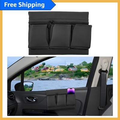 Multi-functional Black Leather Armrest Organizer for Car - Easy Access Design