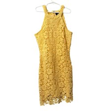 Lulus Womens Yellow Bodycon Floral Crochet Lace Halter Neck Dress Small Boho