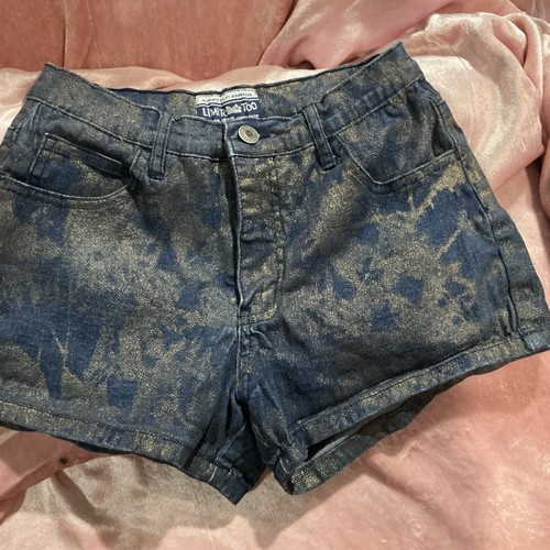 Girls Limited Too Jean Shorts,size 14,denim Gold Sparkle Y2K Stretch 5 Pockets