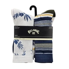 BILLABONG 5 Pair Men's Crew Socks White Blue Gray Shoe Sizes 6–12 NEW with Tags