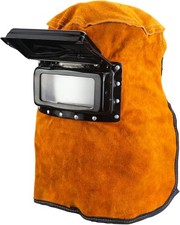 QWORK Welding Helmet Mask with Flip Open Lens, Leather Hood 1 Pack