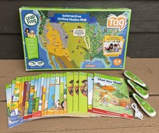 LeapFrog Tag Learning Lot Pens, 20 Books  Jumbo U.S. Map Tested Works