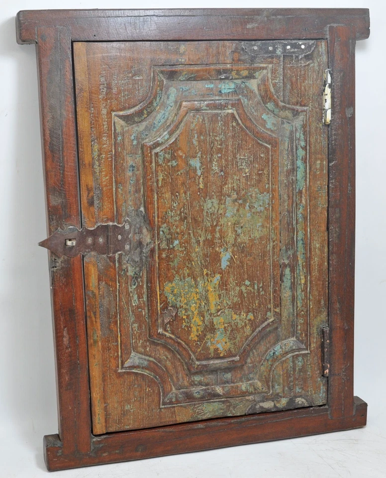 Painel de janela antigo de madeira para decoração de parede com moldura original antigo feito à mão - Imagem 2 de 4