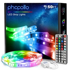 phopollo LED Lights for Bedroom 50FT, 5050 LED Strip Lights with 44 Key IR Re...
