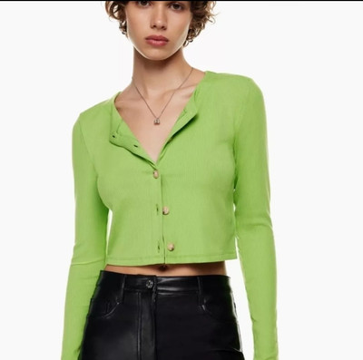 Wilfred x Babaton Green Ribbed Cropped Long Sleeve Cardigan/Top XS