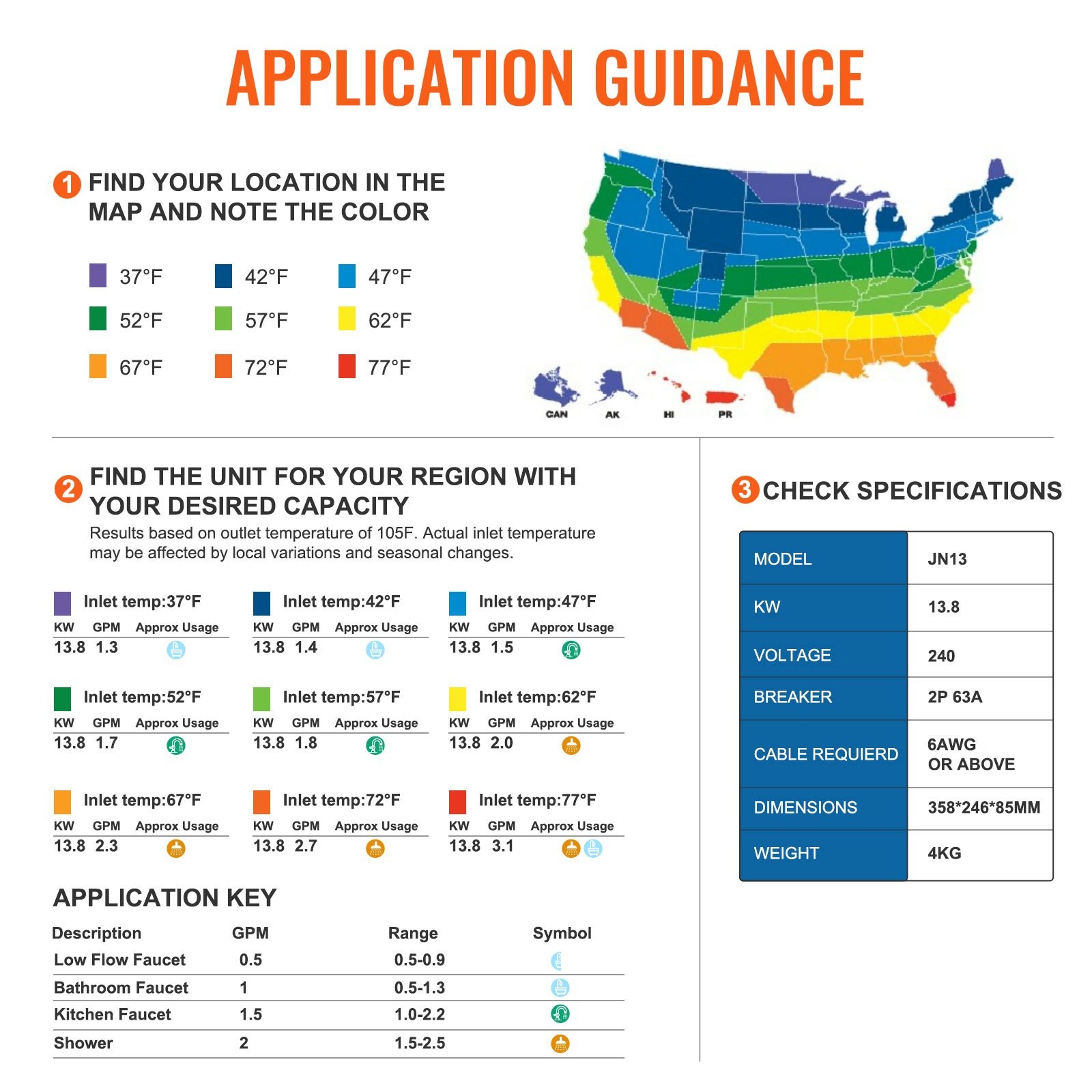 New Instant Water Heater, 13.8kw Electric Tankless Water Boiler, Digital Tempe