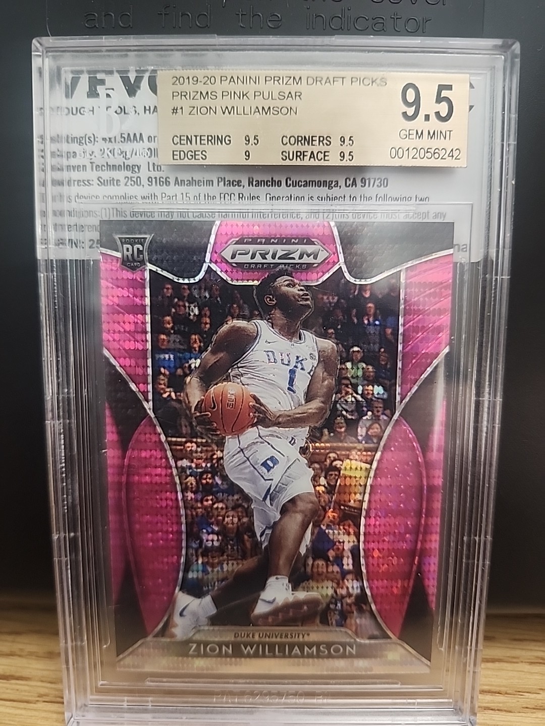 1019 Zion Williamson 2019-20 Panini Prizm Draft Picks Prizms Pink Pulsar RC