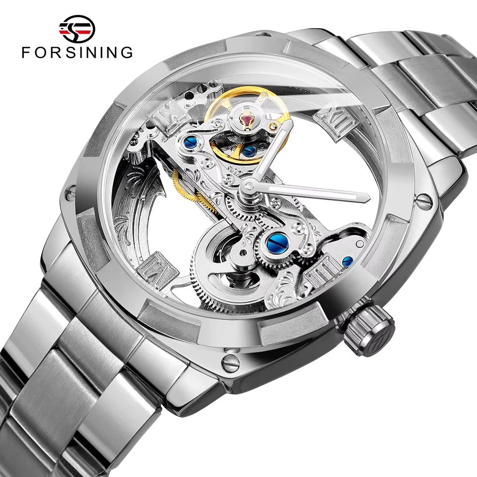 Reloj Automático Hombre Skeleton Tourbillon Mecánico Acero Inoxidable Impermeable Foto 2 de 4