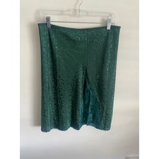 Maidenform Chantilly Slip Skirt Green Swirl Pattern Lace Trim M