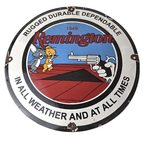 Vintage Remington Firearms Sign - Sales Dealer Gas Pump Porcelain Sign