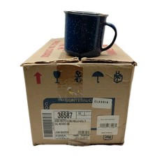 12 tazas de camping vintage Cinsa azul blanco esmalte moteado granito artículos nuevas de stock