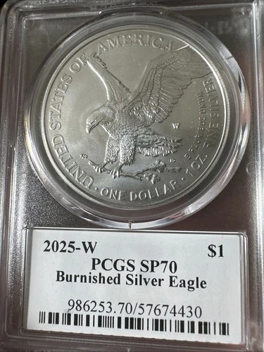 2025 W Silver American Eagle Burnished PCGS SP70 From Ultra Breaks Only 445 Made