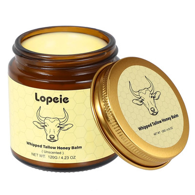 Beef Tallow for Skin - Organic Grass Fed Whipped Moisturizer with Honey Balm, Na