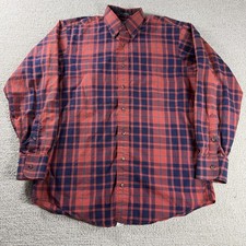 Vintage Burberry Red Plaid Button Down Shirt Red Blue Made In USA Men’s Size M