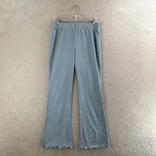 Hem & Thread Trouser Dress Pants Womens L Flared High Rise Pull On Stretch Blue