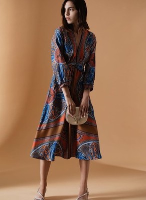 Sandro Paris Women's Silk V Neck Paisley Midi Dress