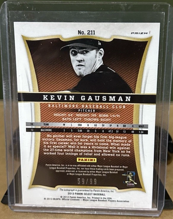 2013 Panini Select Kevin Gausman Silver Prizm 59/99 Rookie Auto Blue Jays #211 - Image 2 of 2