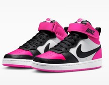 Nike Youth Court Borough Mid 2 Shoes Kids Sz 6Y Pink Black White HV0935 100 NWOB