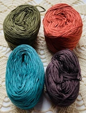 Lucci Yarns NewCotton Tape Lot of 4 Mercerized Olive.Rust,Teal ,Brown No Labels
