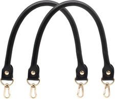 2-PCS Black Genuine Leather Purse Straps, 15.7-Inch 40cm, Short Handle, Bag