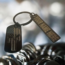 Llavero American Punisher grabado personalizado con capacidad de personalizar placa de identificación