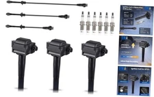 Set of 3 Ignition Coil Pack with 6 Spark Plug 3 Wire Set Compatible with