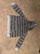 Gray and Black Striped Hooded Pullover Sweatshirt