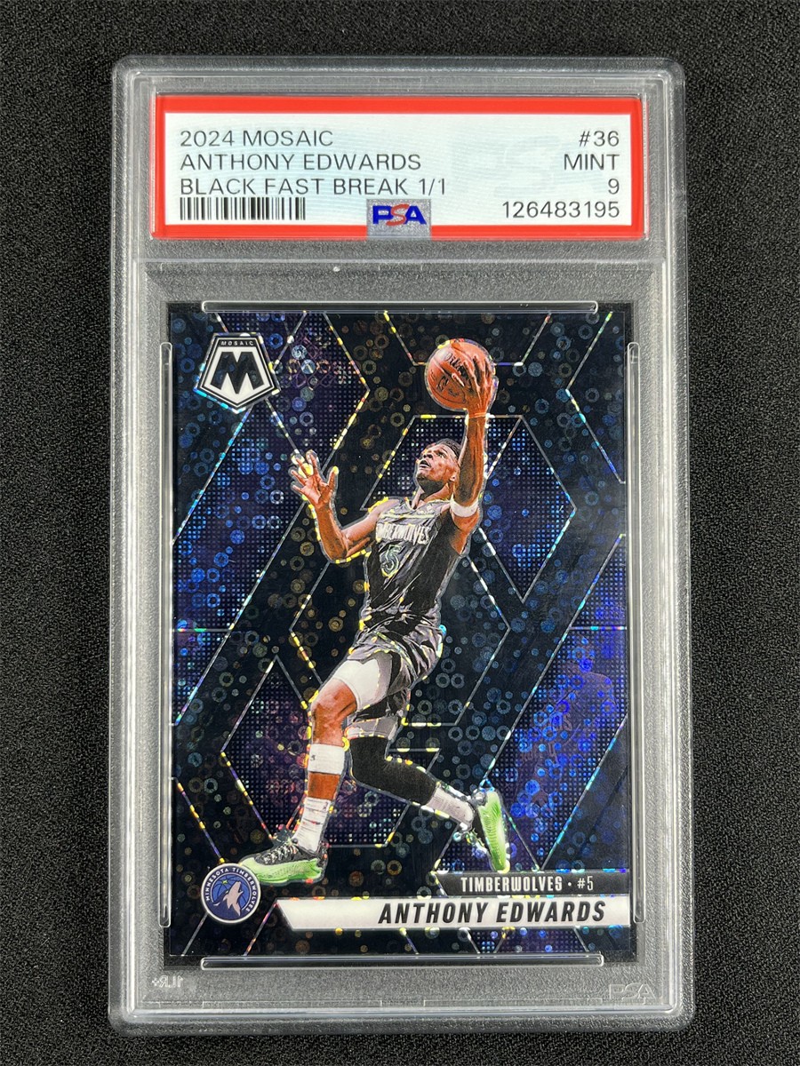 One Of One 1/1 2024-25 Mosaic Fast Break Anthony Edwards #36 Black Disco PSA 9