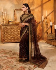 Designer Saree Ethnic Party Blouse Sari Wedding Bollywood Wear Indian Pakistani