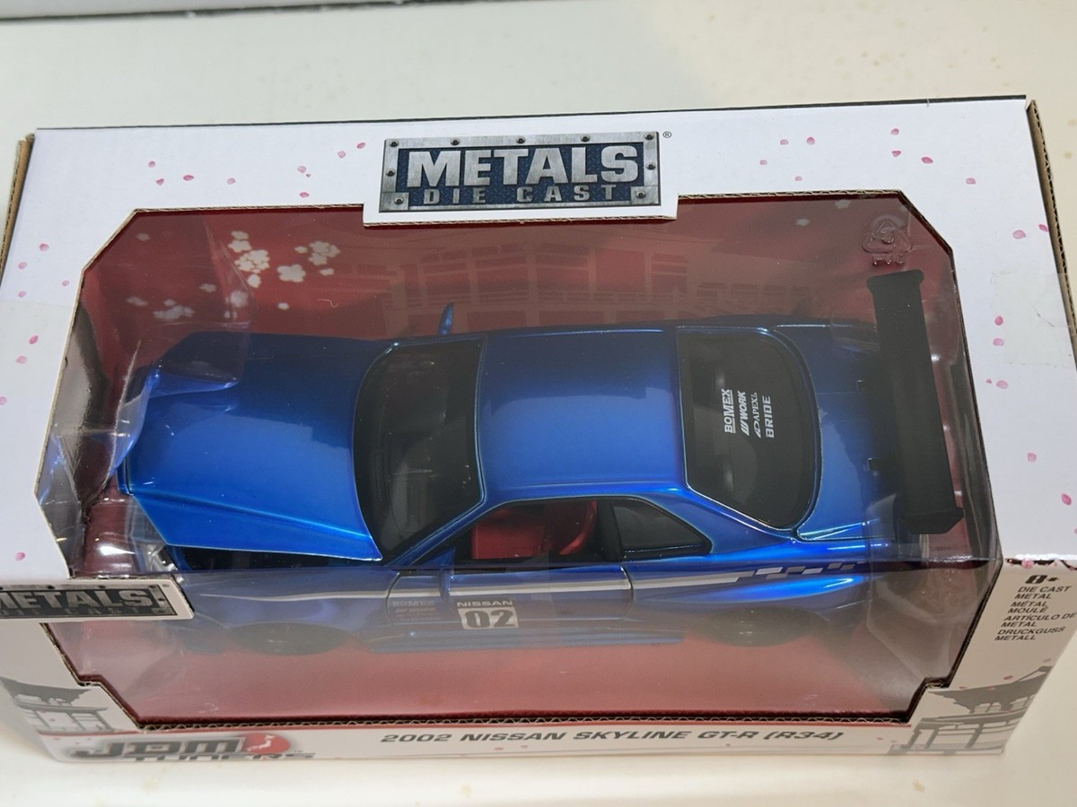 JADA JDM 2002 NISSAN SKYLINE GTR R34 BLUE 1:24 DIECAST MODEL CAR