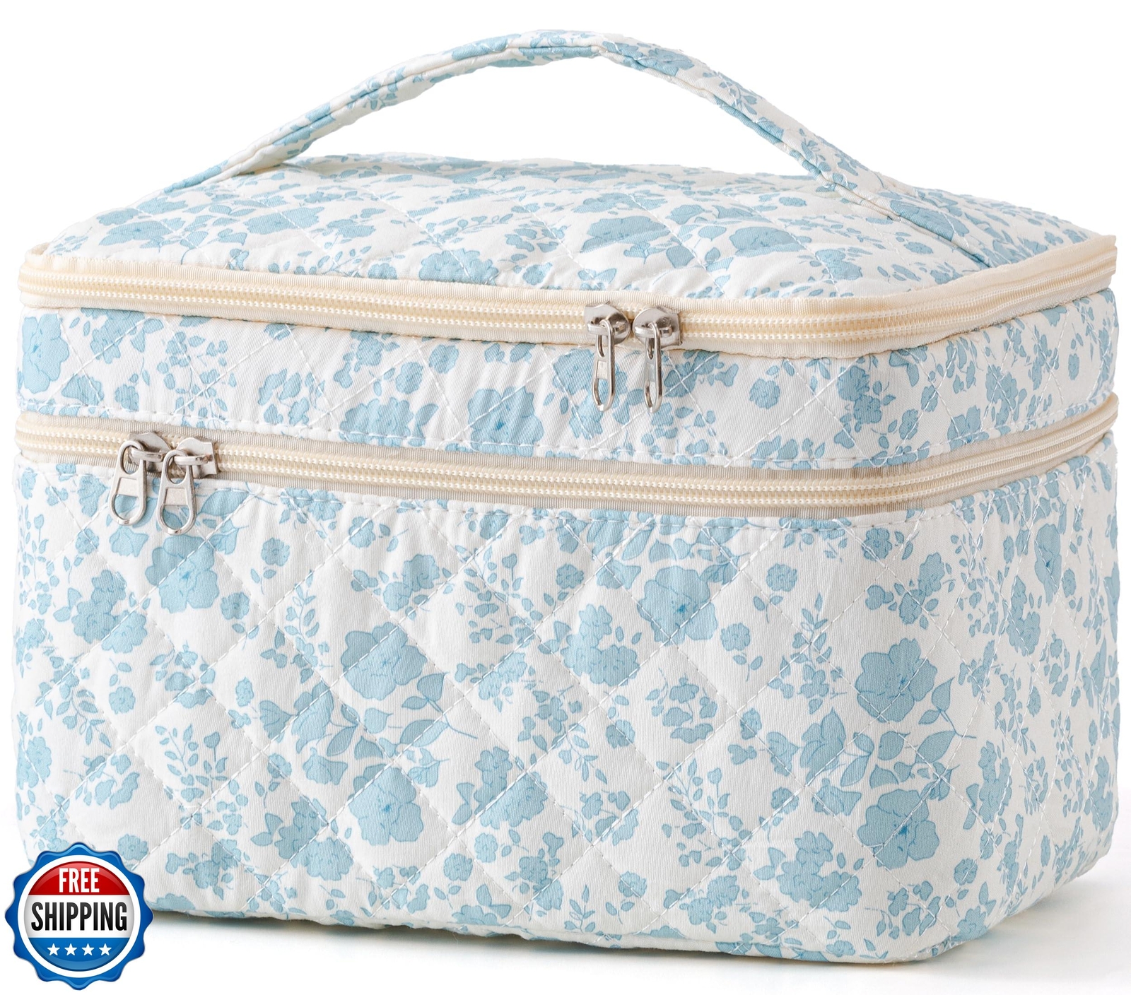 HBselect Quilted Cotton Makeup Bag Large Travel Organizer Cute Cosmetic Case