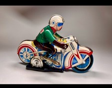 Vintage Wind Up TIN LITHO MOTORCYCLE  RIDER Made in China