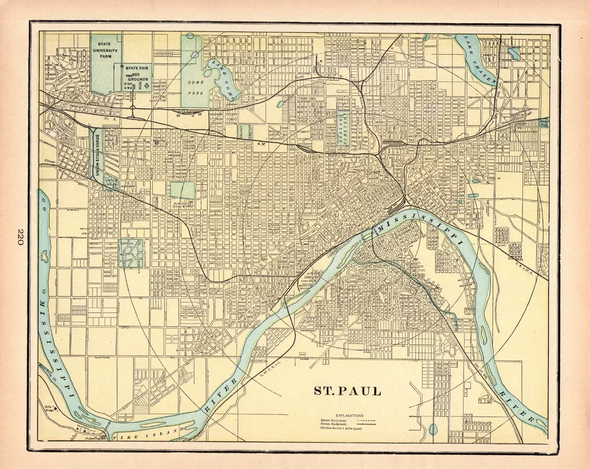 1894 Antique ST PAUL Street Map George Cram Vintage Map of St Paul