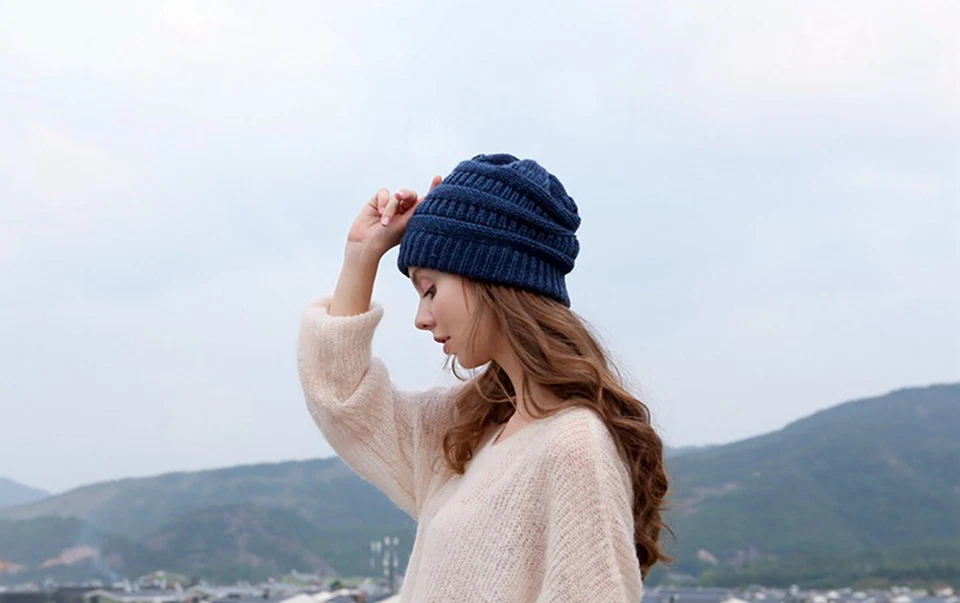 Gorro tejido holgado mujeres hombres esquí liso holgado calavera gorra cálida primavera invierno Foto 3 de 4