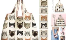  6 Pack Grocery Bags Reusable Cute Cat Animal Shopping Bags Washable Multi-cat