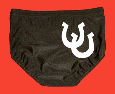 Pro Wrestling TRUNKS Black With White Double Horseshoe On Back Spandex Cowboy
