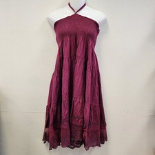 Rancho Estangia Boho Halter Dress M Burgundy Lace Tiered Flowy Whimsical Fairy