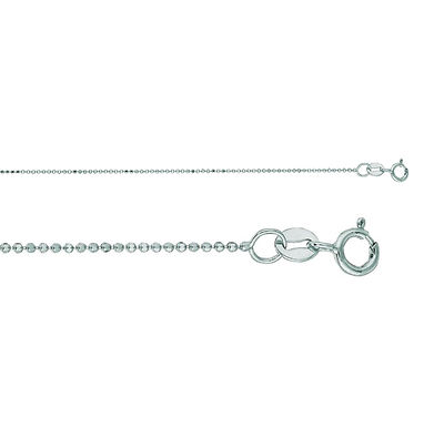 14K Weißgold Perlen Kugelkette Diamantschliff 1,1 mm 18'' Zoll lang Karabinerverschluss