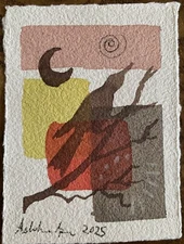 Original mini watercolor Bird on Tree painting miniature colorful wall art decor