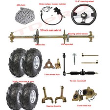 32" Go Kart Rear Live Axle Kit Front Steering 7" Wheels Quad ATV Golf Cart Trike