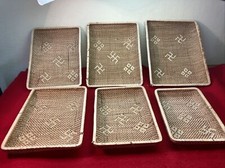 Vintage Chinese Asian Nesting Basket Set of 6 Wan Swatstika Resignation Symbol