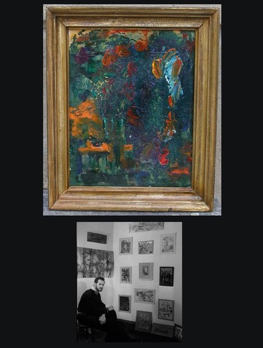 Sam Kaner (American, 1924) Composition. Ca. 1950s. Abstract Expressionist Oil.