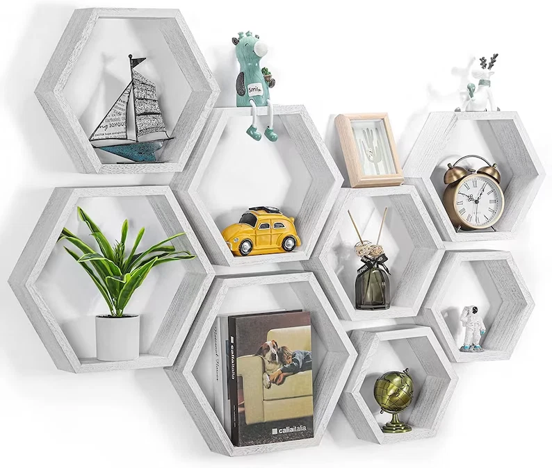 Set Of 8 Wood Hexagon Shelves Honeycomb Shelves Floating Shelves Rack Gift