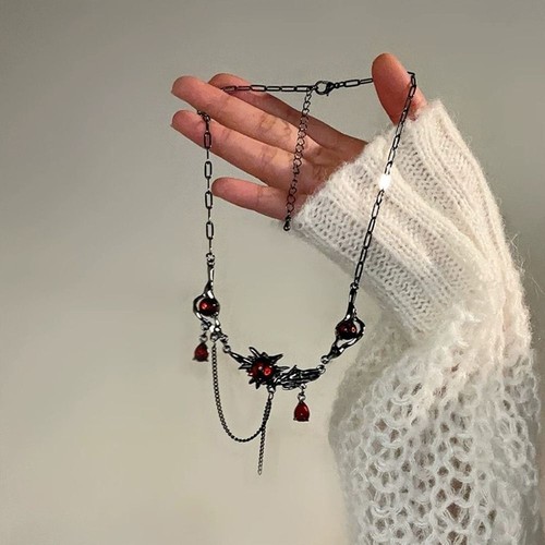 Silver Black Tassel Chain Choker Dark Gothic Collarbone Neck Chain for Women