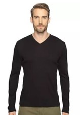 Calvin Klein Men's Merino Wool V-Neck Long Sleeve Sweater Shirt Black Grey XL
