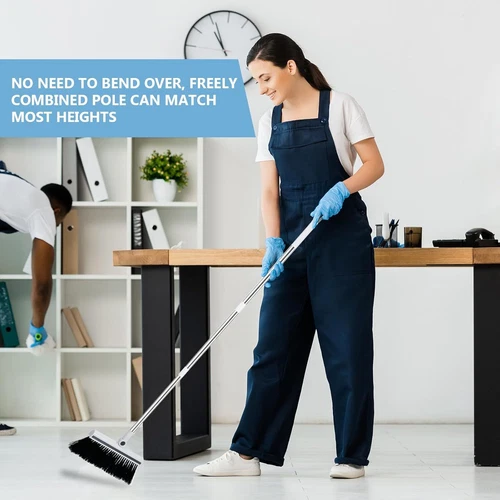 Combo 3-In-1 Broom and Dustpan Set Lightweight Upright Lobby Broom and Dust Pan - Picture 5 of 10