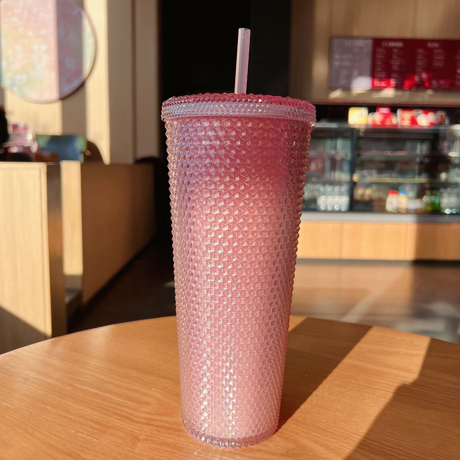 Starbucks Sakura Pink Glitter Studded Cold Cup Tumbler 24oz/710ml Cold  Drink Cup