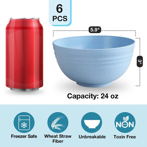 6 Pack Plastic Cereal Bowls Set for Noodles Soup Pasta Ramen Salad, 24oz - Picture 8 of 8